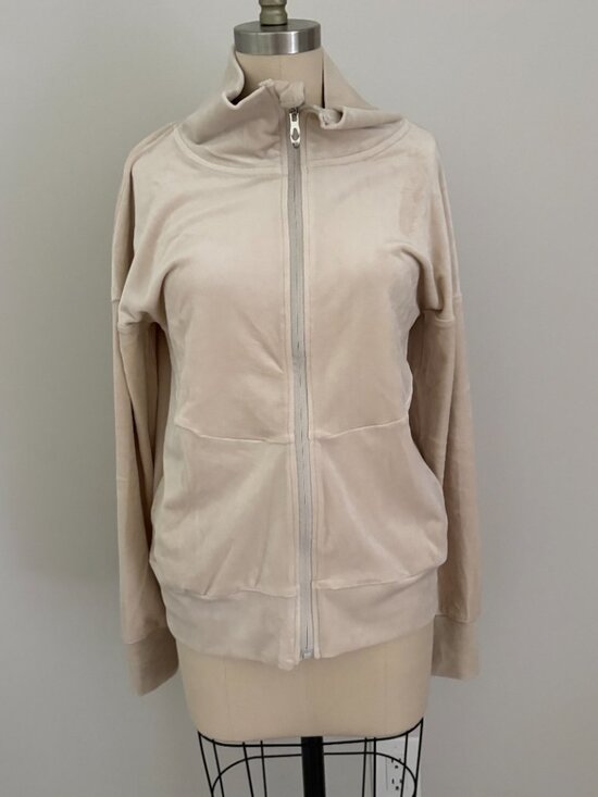 Spyder Jackets & Blazers - Spyder Velour Mock Neck Full Zip Jacket Cream Tan Beige Athleisure Cozy Plush M